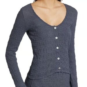 Vince Sz XL Smocked Cotton-Blend Long-Sleeve Button-Front Shirt In Coastal Blue